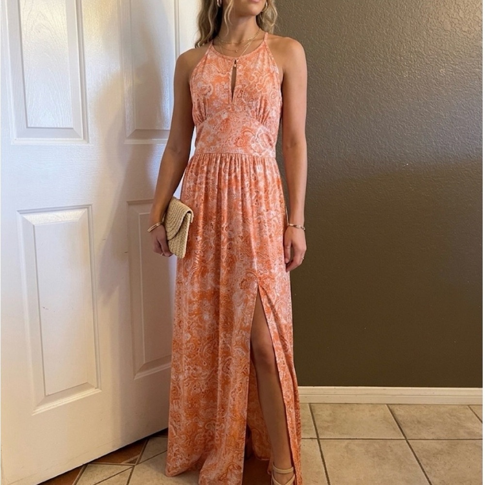 Michael Kors Coral Paisley Halter Maxi Dress size L